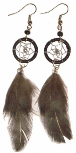 Ohrringe mit Dreamcatcher, mit Federn - Traumfänger, Farbe:türkis