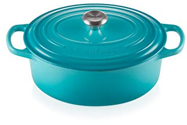 Le Creuset Signature Enamelled Cast Iron Casserole Dish with Lid - Oval, 25 cm, 3.2 Litres, Teal, 211782517
