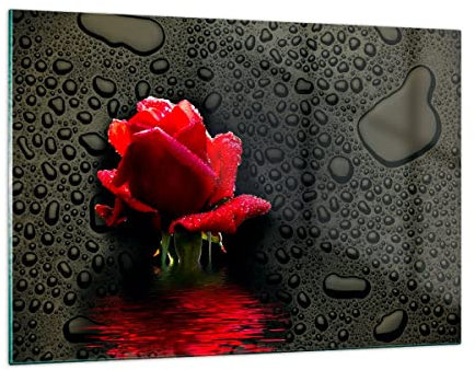 ARTTOR Wandbilder Dekoration Wohnzimmer Blume rote rose wasser tau Bilder auf Glas 120x80cm Glasbild Schlafzimmer Küche Deko Wand Kunstdruck Art Groß XXL Wanddeko Bild im Glas Modern GAA120x80-2367