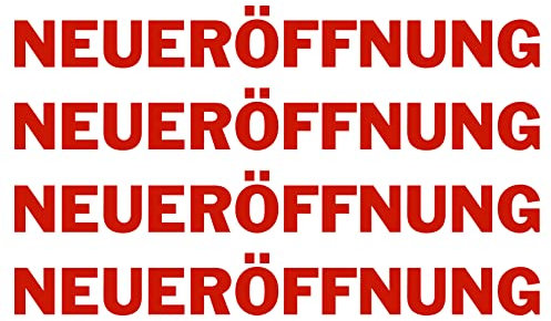 Finest Folia 4 x Schriftzug NEUERÖFFNUNG Rot Schaufenster Aufkleber Laden Geschäft Werbung Schaufensterbeschriftung selbstklebend KX046
