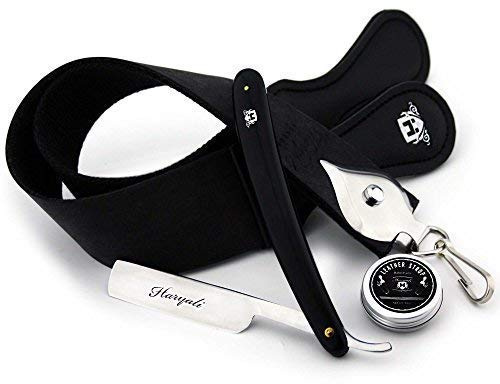 Haryali London, Straight Cut Throat Razor Set with Black Leather Strop, Sharpening Honing Paste – Men’s Wet Shaving Kit for Barbers & Home Grooming