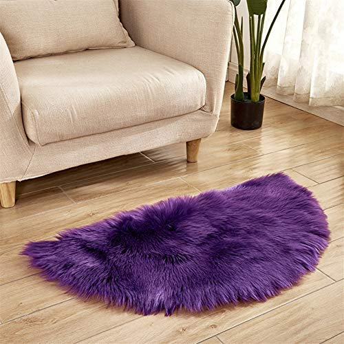 LIVEINU Kunstpelz Hochflor Shaggy Teppiche mit Halbkreisförmig für Wohnzimmer Esszimmer Gästezimmer Jugendzimmer Babyzimmer mit 6 cm Florhöhe Langflor Lammfell Shaggy Teppich 40x90cm Violett