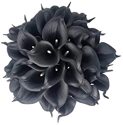 Floral Kingdom Künstliche Calla-Lilienblumen, 20 Stück, 35,6 cm, Schwarz – fühlen Sich echt an, für Moderne Heimdekoration, Themenveranstaltungen und Hochzeiten