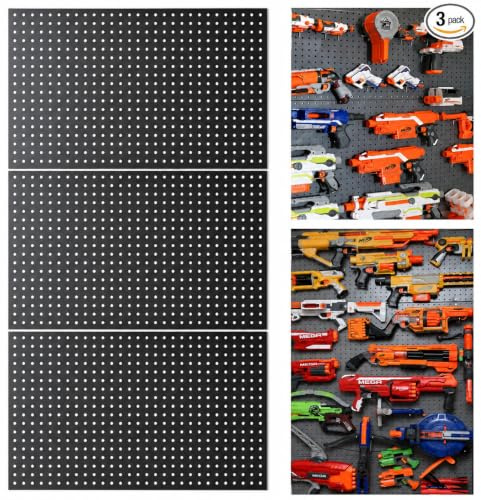 WallPeg Peg Board for Nerf Gun Storage Organizer P-202 Kit 3 ea 24”x16” Pegboard Panels, Holder for Nerf-Blasters Wall Organization Toys, Crafts,