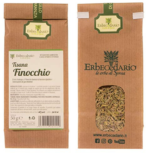 Erbecedario - Finocchio Tisana Digestiva Naturale, Infuso digerente per meteorismo elimina i gas e sgonfia l'addome. Tisane sfuse utili per Favorire la montata lattea, Tisana fredda 1 Sacchetto 50g