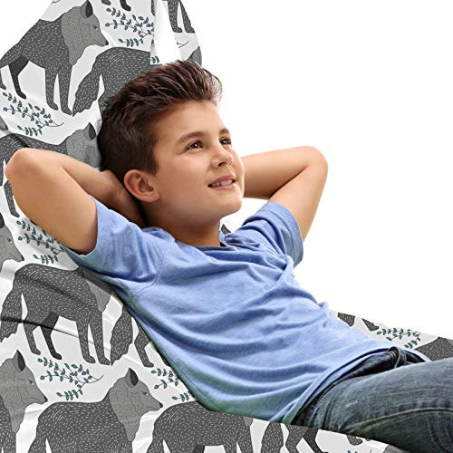 ABAKUHAUS Wolf Unicorn Toy Bag Lounger Stuhl, Waldtiere und Blätter, Hochleistungskuscheltieraufbewahrung mit Griff, Dunkelgrau Kadett-Blau
