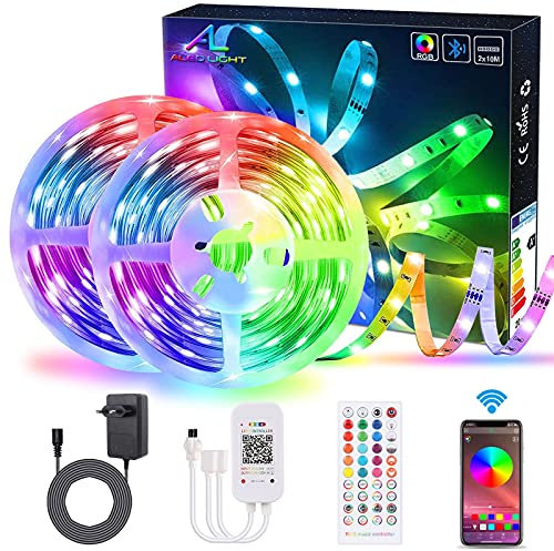 ALED LIGHT 20M / 65.6Ft Bluetooth LED Streifen, Music Sync Flexibler Farbwechsel RGB 5050 600 LEDs Rope Light Strips Kit LED Stripes mit IR Fernbedienung App für Zuhause, DIY Dekoration