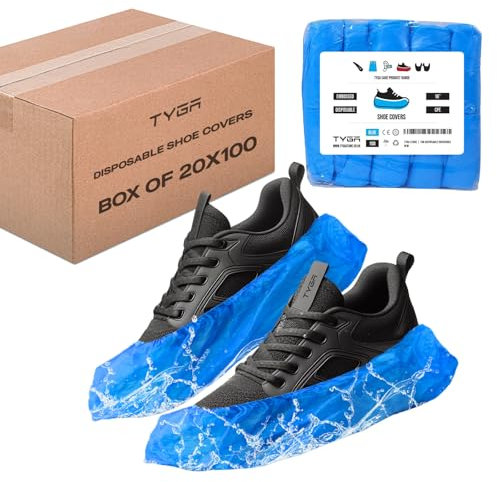 TYGA STORE (2000 Pcs (20x100) Disposable Shoe Covers Blue Plastic, Anti Slip, Dust Proof, Waterproof Overshoes – Indoor, Outdoor, Carpet, Floor, Rain, Boot, Safety, Cycling, Strong Foot Covering