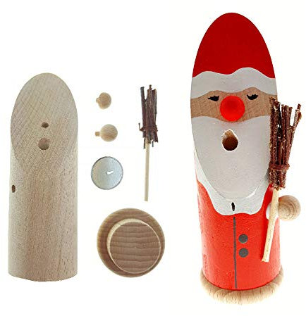 Hess Holzspielzeug 40023 - Bastelset Räuchermann 6 teilig, aus Holz, Design Weihnachtsmann mit Besen, ca. 13 cm, Dekoration für die Advents- und Weihnachtszeit