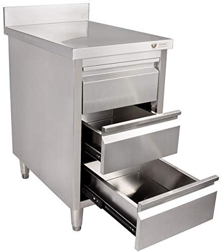 Beeketal 'BSS-70A' Gastro Küchenschrank Edelstahl mit Schubladen (B/T/H) ca. 50 x 70 x 95 cm, Schubladenschrank mit 3 Schubladen, Arbeitsfläche mit Aufkantung und fein justierbaren Standfüßen