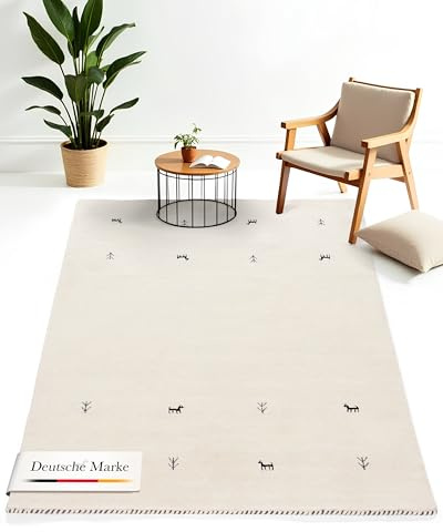 carpetfine Wollteppich Gabbeh Uni Weiß 300x400 cm | Moderner Teppich für Wohn- und Schlafzimmer