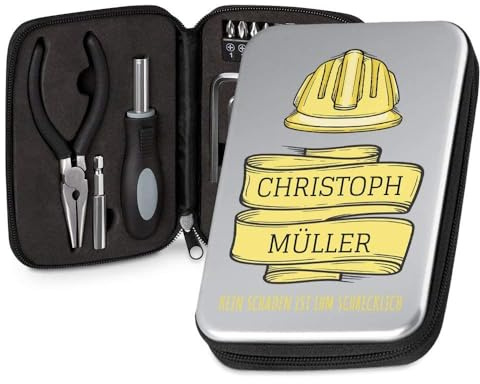 Maverton Werkzeug-Set mit Aufdruck, Werkzeugkoffer Toolbox Werkzeugkasten | Personalisiert, Größe: 16x11x4cm, Geschenk zum Geburtstag für Männer, Schaden