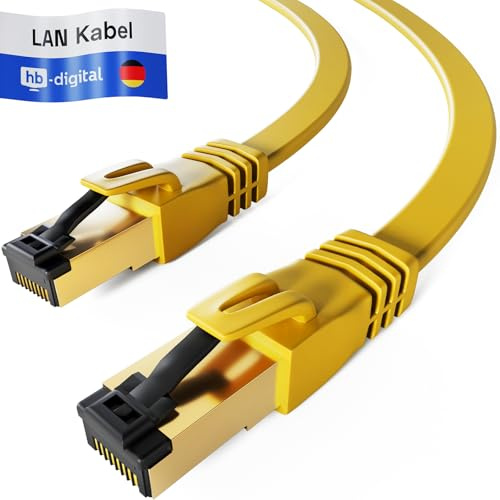 HB-DIGITAL 1m CAT 8 LAN Kabel Netzwerkkabel Ethernet Patchkabel flach RJ45 U/FTP LSZH 40 Gbit/s 2000 MHz AWG 26 PiMF reines Kupfer vergoldete Stecker für Switch, Router, Modem, Smart TV - Gelb
