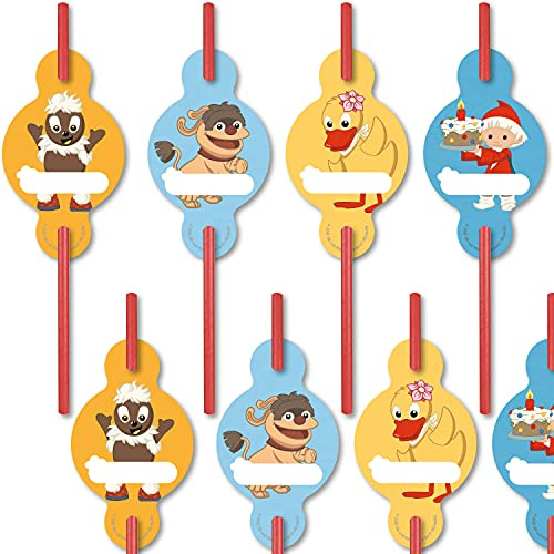 8 Papier-Trinkhalme * SANDMÄNNCHEN * mit Namensaufstecker für Kinderparty und Kindergeburtstag | Sandmann Strohhalme Straws Party Set