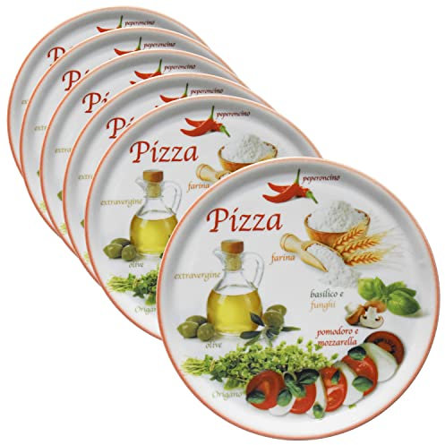 MamboCat Set di 6 piatti per pizza Napoli, rossi, Ø 33,8 cm, piatti con motivi, piatti antipasti per antipasti o mozzarella di pomodoro, piatti in porcellana colorata per pizza e pasta & Co