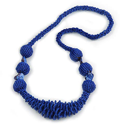 Avalaya Statement Chunky Blue Glass and Shell Bead Necklace/ 70cm L