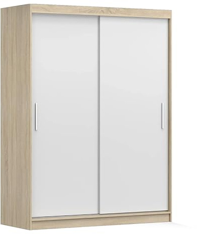 Fabryka Mebli Idźczak Kleiderschrank, Wohnzimmerschrank - Sonoma, Weiß Schwebetürenschrank, Schlafzimmerschrank - ‎61 x 150 x 200 cm - Schrank für Schlafzimmer, Wohnzimmer, Garderobe, modern