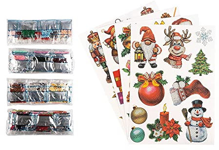 Ideen mit Herz Diamond Painting Sticker | 4 Bogen in DIN A4 | Aufkleber einzeln abziehbar | inkl. Schmucksteine (Winter & Weihnachten)