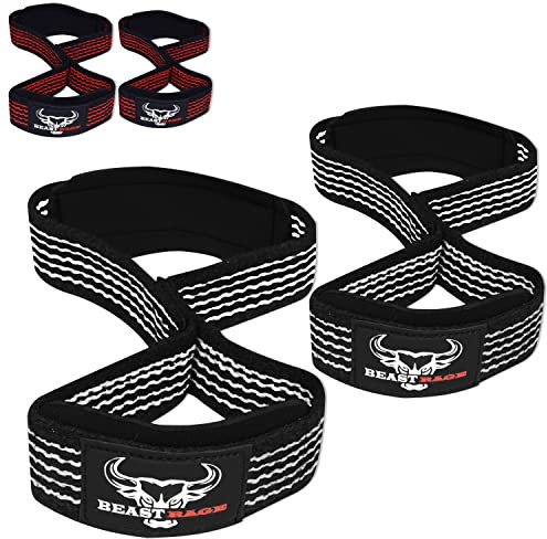 BEAST RAGE Figura 8 Cinghie per Sollevamento Pesi Supporto Imbottito Professionale Fitness Stacco Powerlifter Cinghie in Cotone Cinghie da Polso per Palestra (Nero/Bianco)
