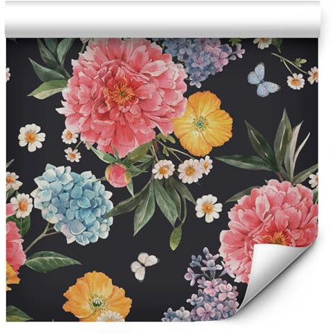 murando Tapete selbstklebend 10m Wandtattoo dekorative Möbelfolie Dekorfolie Fotofolie Panel Wandaufkleber Wandposter Wandsticker - Rosen Pfingstrosen b-B-10071-j-a