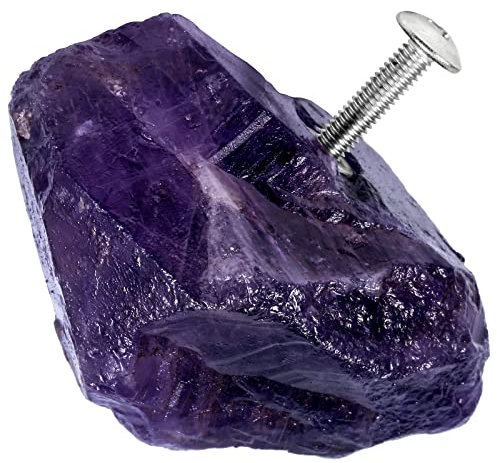 mookaitedecor 2Pcs Natural Amethyst Rough Stone Drawer Cabinet Knobs with Screws, Irregular Healing Crystal Decorative Purple Knob Pull Handle for Drawers Cupboard Wardrobe Bedroom Furniture