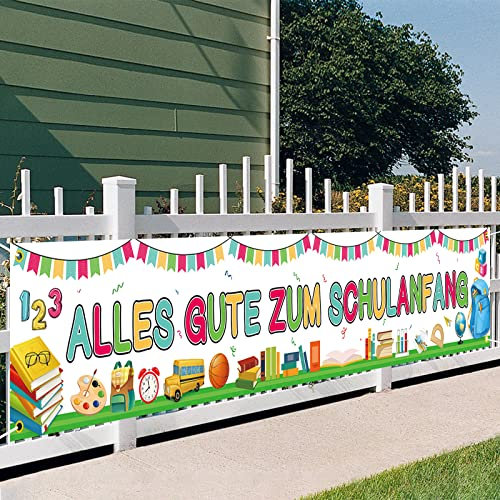 GRESATEK Schulanfang Banner Deko für Schüler, Weiß Alles Gute Zum Schulanfang Banner Lange Größes Einschulung Banner Photo Booth Dekoration für Drinnen und Draußen(118 x 19.7 Zoll)
