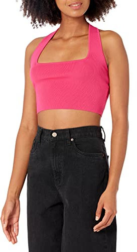 The Drop Greta Crop Top Cintré, Encolure Carrée, Dos Nu pour Femme, Rose Incandescent, S