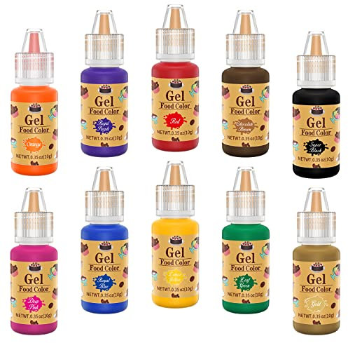E-Kongton Lebensmittelfarbe Gel- Hochkonzentrierte Flüssige Gel-Lebensmittelfarbe zum Backen, für Macarons, Kekse, Fondant, Gebäck und Kuchendekoration, Osterei-Dekoration & DIY (0,35oz/Flasche)
