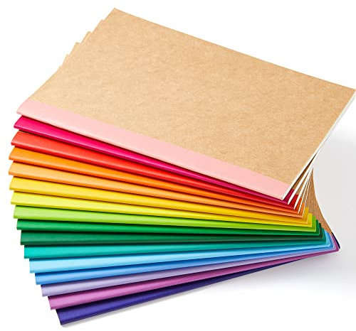 feela Kraft Notizbuch A5 liniert, 16 Notizbücher Set, Notizheft mit Regenbogen Rücken in 16 verschiedenen Farben, 60 Seiten, 21x14cm, Notizblock Set geeignet für Büro & Schule, Kraftpapier, Din A5