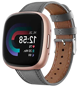 Leder Armbänd Kompatibel mit Fitbit Versa 4/Sense 2 Armband Für Damen Herren Echte Ersatzband mit Uhrenarmband Für Fitbit Versa 4/Sense 2 (grau)