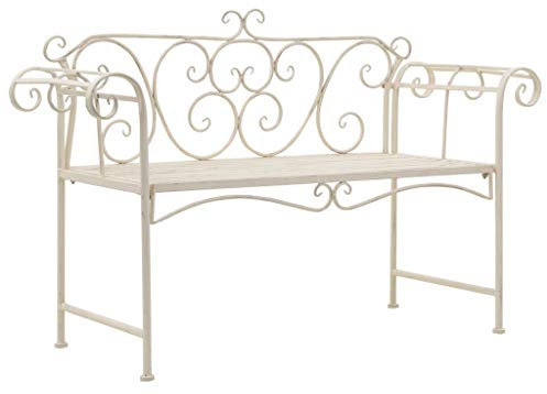 KRHINO Sitzbank Modern Parkbank, Gartenbank 132 cm Metall Antik Weiß Blumenbank Sitzbank Garten Balkon Balkonbank Weiß