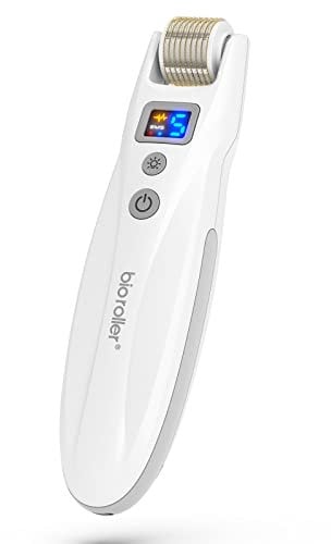 Derma Stamp Einstellbar, Dermapen Microneedling Roller, EMS Micronedle Roller Derma Stempel, Derma Roller Professionelles, Micro Needle Roller mit 2 LED-Leuchten für Falten Stretch Hautpflege