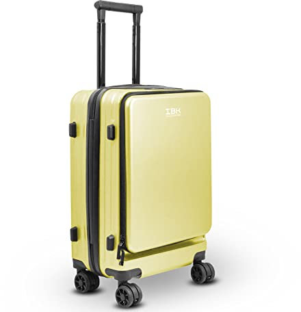 IBK Valigia Bagaglio a Mano Antifurto Trolley Rigido ABS 54x35x24cm, con rotelle doppie girevoli, Manico telescopico, Chiusura TSA, 42L (Giallo)