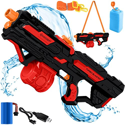 KESSER® Wasserpistole Elektrisch mit Akku Spritzpistolen 1000 ml große Wasserspritzpistole für Kinder und Erwachsene, 8m Reichweite, Wasserspielzeug inkl. Akku, Ladekabel & Extra-Tank Schwarz/Rot