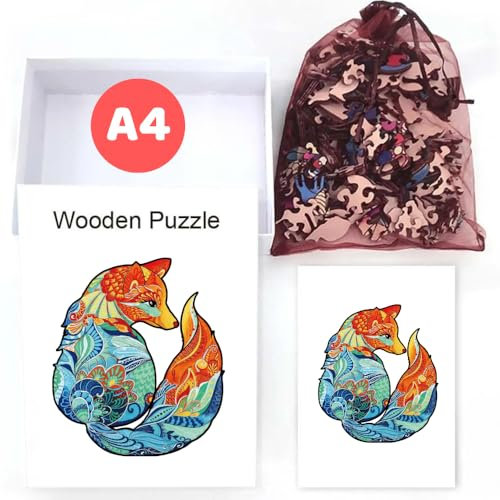 Home Melody Holzpuzzle Fuchs | A4 Größe 29,7 x 21 cm | 180+ Teile | Wooden-Puzzle Tier in Geschenk-Box | Erwachsene Kinder-Geburtstag Junge Mädchen, Holz-Puzzle einzigartige Form