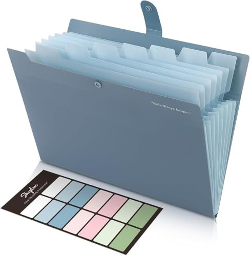 SKYDUE Fächermappe A4, Erweiterbare Aktenordner Mit 8 Fächer, Dokumentenmappe A4, Mappen Ordnersystem Document Folder Mit Druckknopf, Mappe Mit Fächern Für Dokumente, Belege (Dunst Blau)
