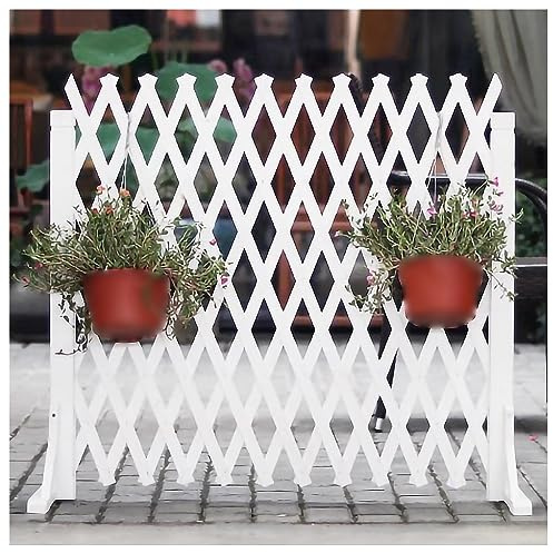 Gartenzaun, 34cm-160cm Breite, Ausziehbarer Gartenzaun Haustierbarriere, Weiße freistehende Holzgitterplatten für den Außenbereich, Sichtschutz Zaun Bildschirm ( Color : White , Size : 120x160cm )