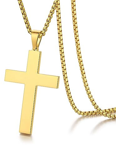 jiamiaoi Kreuz Kette Gold Farben Kette mit Kreuz für Herren Damen Kruzifix Anhänger Halskette Edelstahl 22'' Ketten
