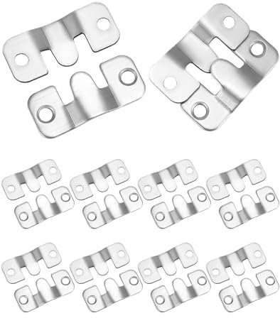 QWORK® 10 Pares ganchos para colgar cuadros/espejo, Conectores para Muebles, Ganchos Entrelazados de Acero Inoxidable - 44x19mm