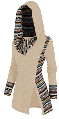 ZAFUL Damen 2023 Casual Hoodies Boho Dressy Sweatshirt Wasserfallkragen Essentials Herbst Outfits Pullover Knopf Mit Kapuze Strickoberteile, Khaki, M