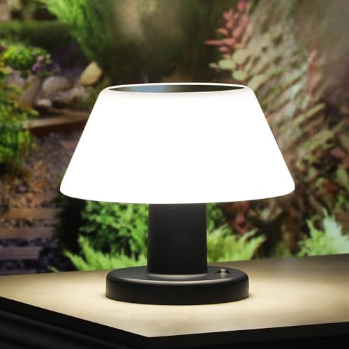 Lightess Solar Tischlampe Outdoor Tischleuchte Dimmbar LED Tischlampe Kabellos Akku USB Aufladbar, IP54 Wasserdicht Solarlampen für InnenAußen Camping Schlafzimmer Garten