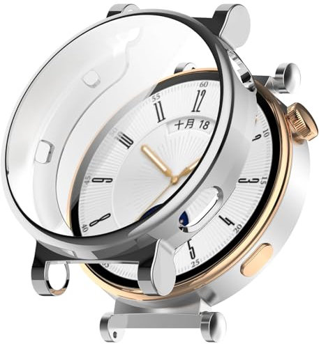 Custodia con pellicola protettiva compatibile con Huawei Watch GT4 41 mm, custodia protettiva flessibile in TPU, antigraffio, custodia protettiva per Huawei Watch GT4 da 41 mm, smartwatch (argento)