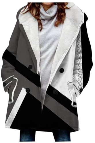 KONG JIMFAN Fleecejacke Damen Hundejacke Winterjacke Damen Longblazer Schwarz Übergangsjacke Damen Oversize Pullover Herbst Beige Winterjacke Damen Softshelljacke Damen(Gray,S)