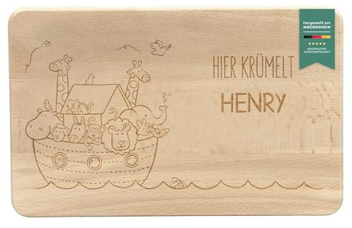 LAUBLUST Frühstücksbrettchen Kinder - Personalisiert mit Gravur - Arche Noah Motiv - Geschenk Brettchen 24x15cm, Holz FSC®