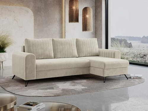 MKS MEBLE Ecksofa - L-Form Sofa mit Schlaffunktion - Wohnlandschaft L Form, Ecksofa mit Schlaffunktion und Bettkasten, Schlafsofa mit Bettkasten, Couch mit Schlaffunktion - Beige Axel