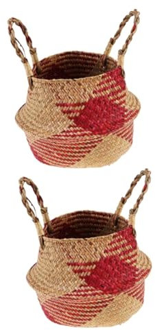 MAGICLULU 2st Moderner Pflanzenkorb Tapete Für Schlafzimmer Rustikale Vasen Baby Strandtasche Blumentopf Für Den Innenbereich Zimmerpflanzentöpfe Weben Blumenkorb Bambus Rot
