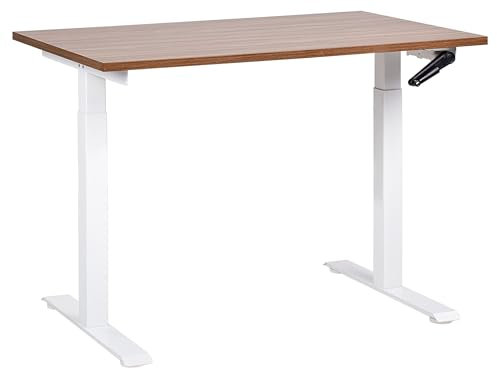Beliani Höhenverstellbarer Schreibtisch mit Kurbel braun/weiß 120x72 cm DESTINES