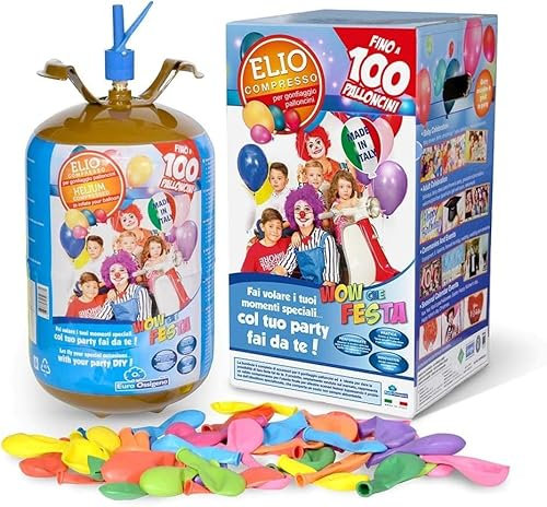 Bombola elio per gonfiare 100 palloncini da 9 pollici 23 cm inclusi in confezione OMAGGIO Compleanno e Feste…