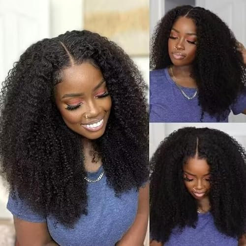 Perruque Naturelle Brésilien 180% Density V Part Wig Human Hair Afro Femme Noir Sans Colle Bouclée Cheveux Humain No Leave Out 16 Pouce Natural Color