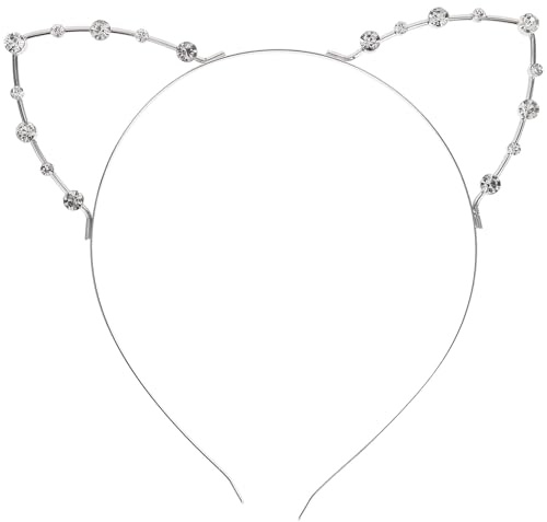 MAGICLULU Rhinestone Katzenohren Haarreif Für Kostümparty Silberner Kopfschmuck Mit Strasssteinen Für Damen Und Mädchen Für Karneval Und Maskenbälle